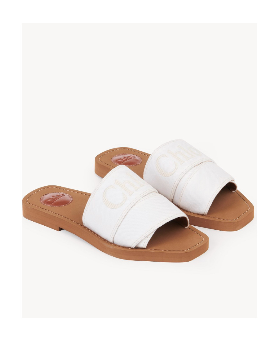 Chloé Woody Logo-embroidered Slides In White