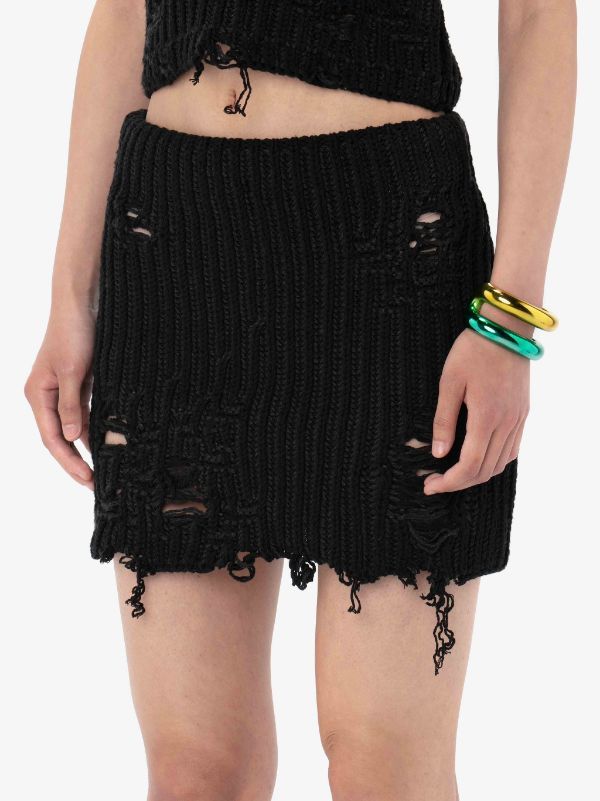 Jw Anderson Distressed Knitted Mini Skirt In Black