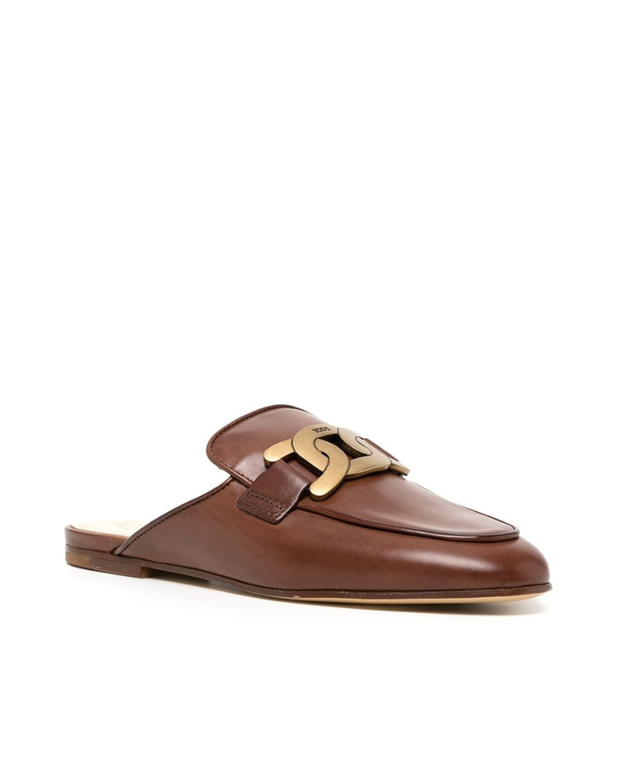 Tod's Brown Leather Chain-detail Mules In Brown