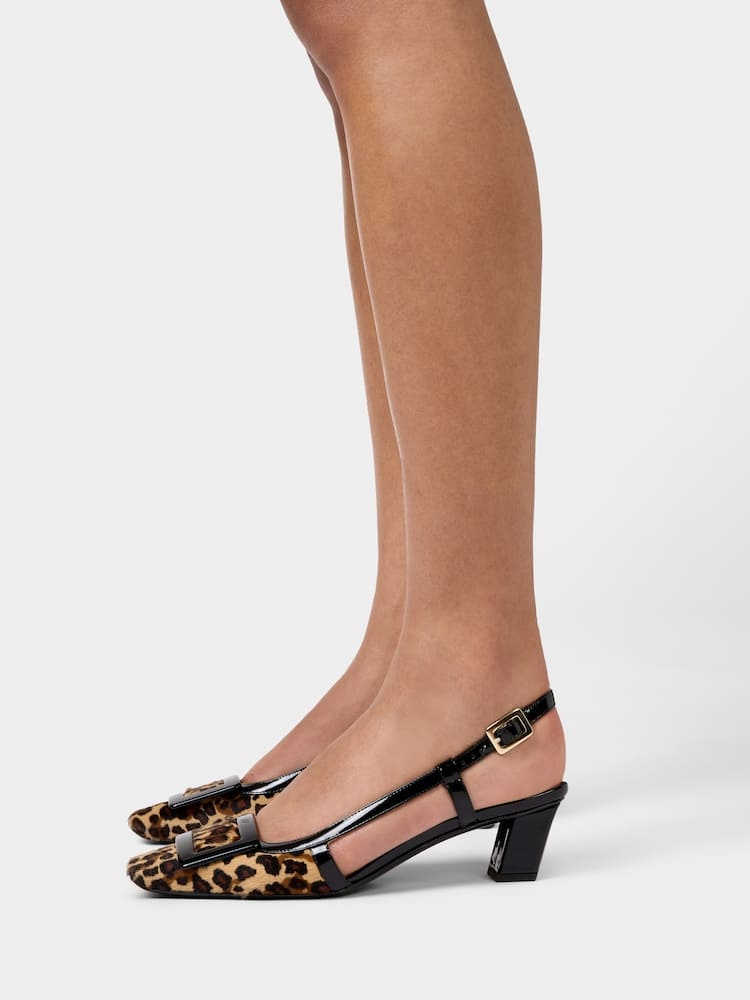 Roger Vivier Belle Vivier 45 Patent Leather-trimmed Leopard-print Pony Hair Slingback Pumps In Black