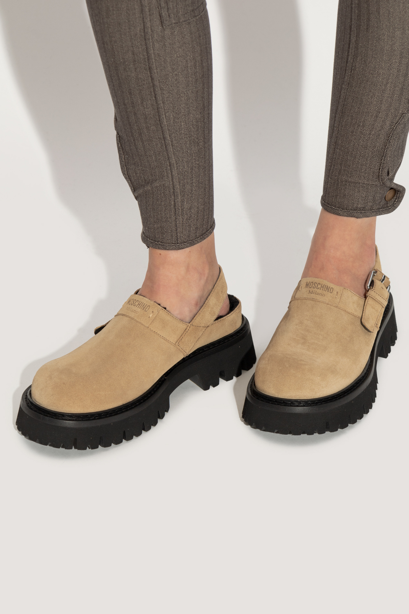Moschino Buckle Strap Mules In Nude
