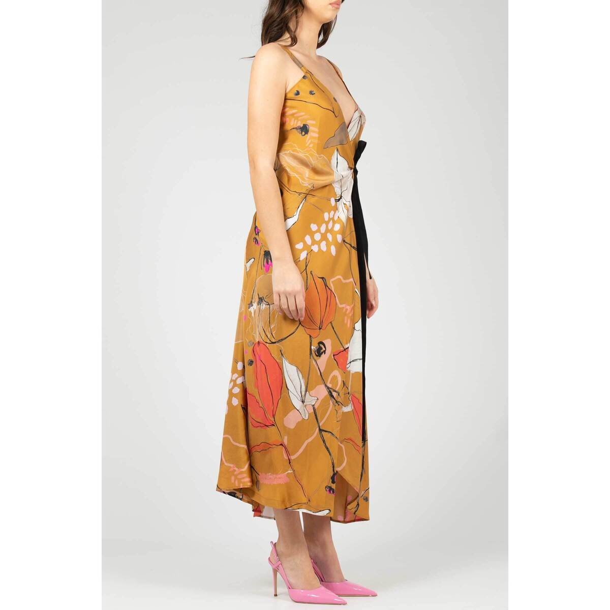 Alysi Floral-print Silk Dress In Brown