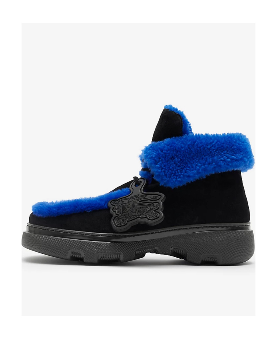 Burberry Shearling-embellished Suede Creeper Boots In Black
