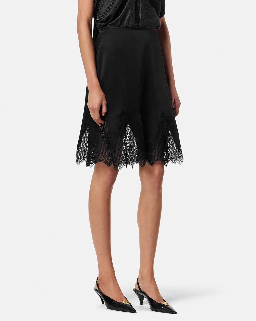 Versace Lace-trim Midi Skirt In Black