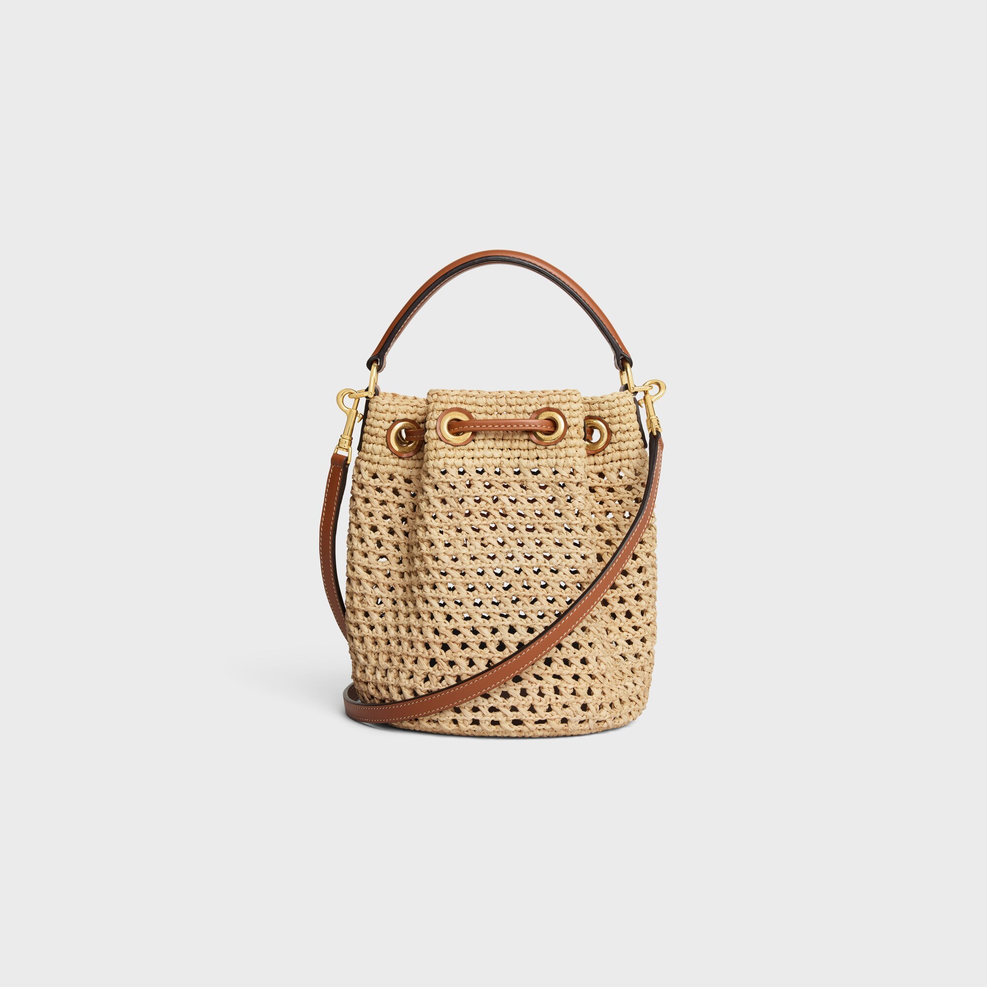 Celine Teen Clara Bag In Raffia And Calfskin