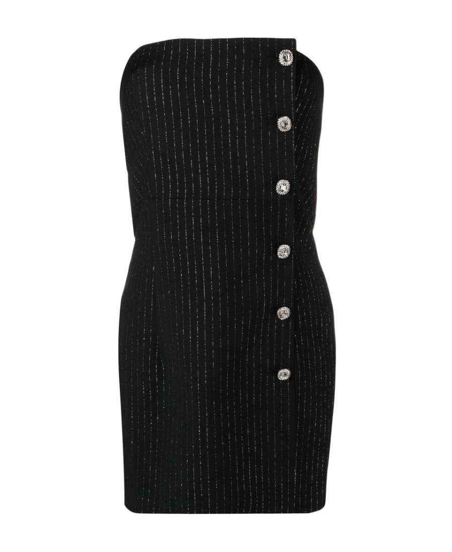 Alessandra Rich Strapless Embellished Pinstriped Wool-blend Mini Dress In Black