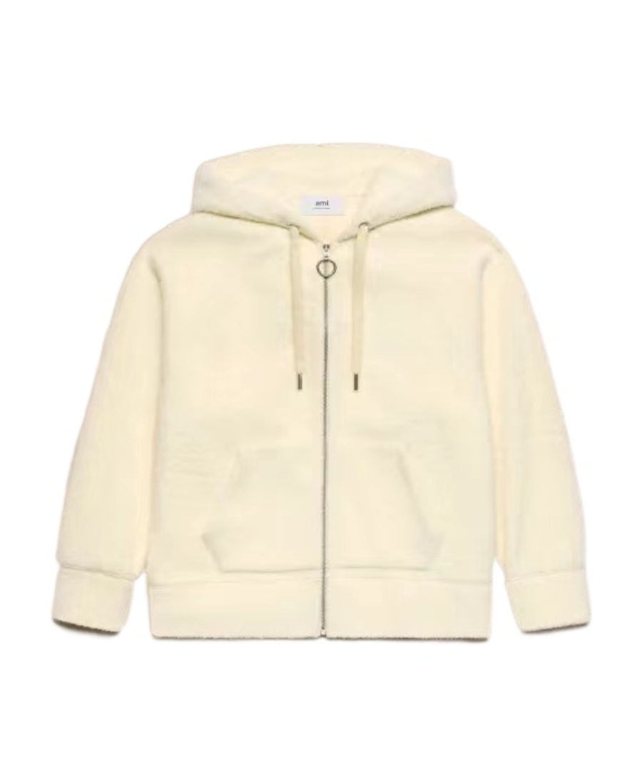 Ami Alexandre Mattiussi Hooded Zipper Sweater In Nude