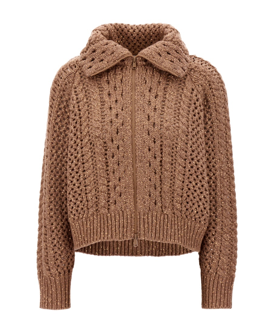 Brunello Cucinelli Embellished Cashmere Blend Cardigan In Brown