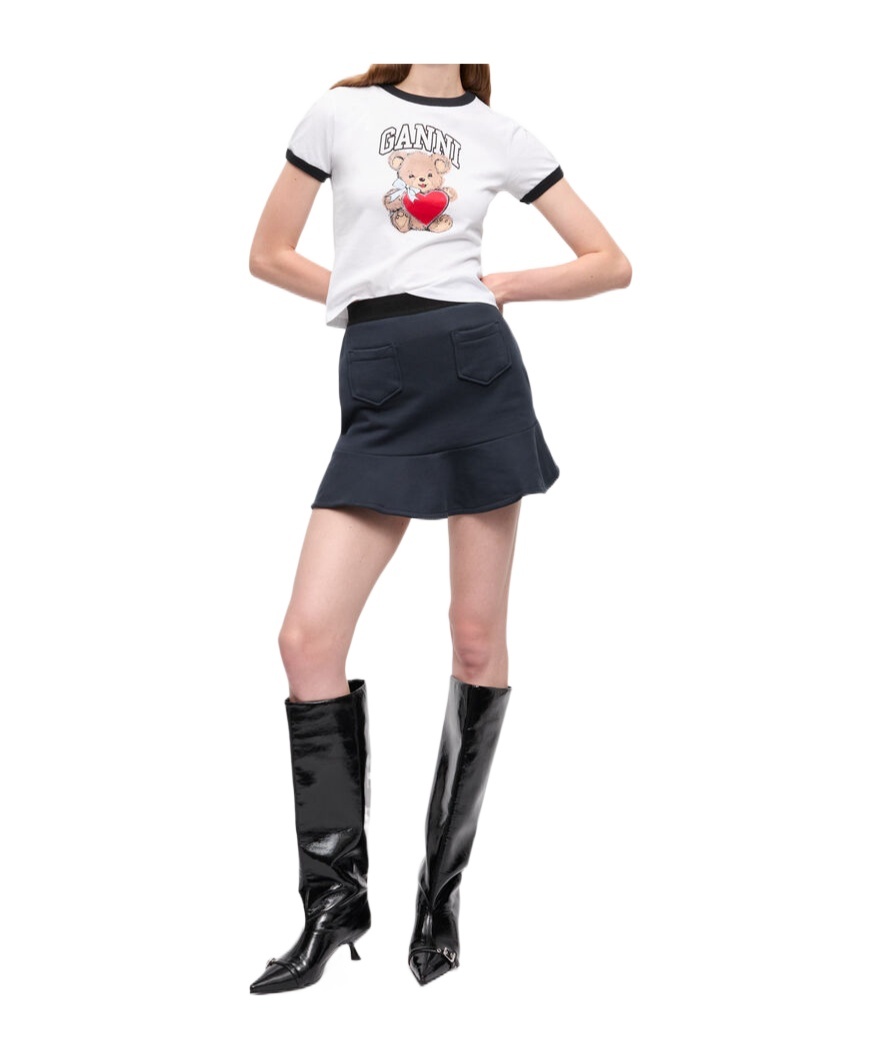 Ganni Navy Heavy Fleece Miniskirt In Black