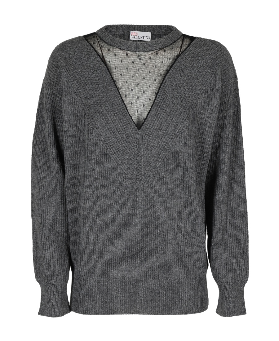 Red Valentino Long-sleeved Sweater In Black