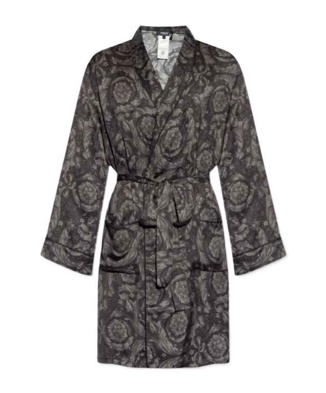 Versace Barocco-print Belted Robe In Black