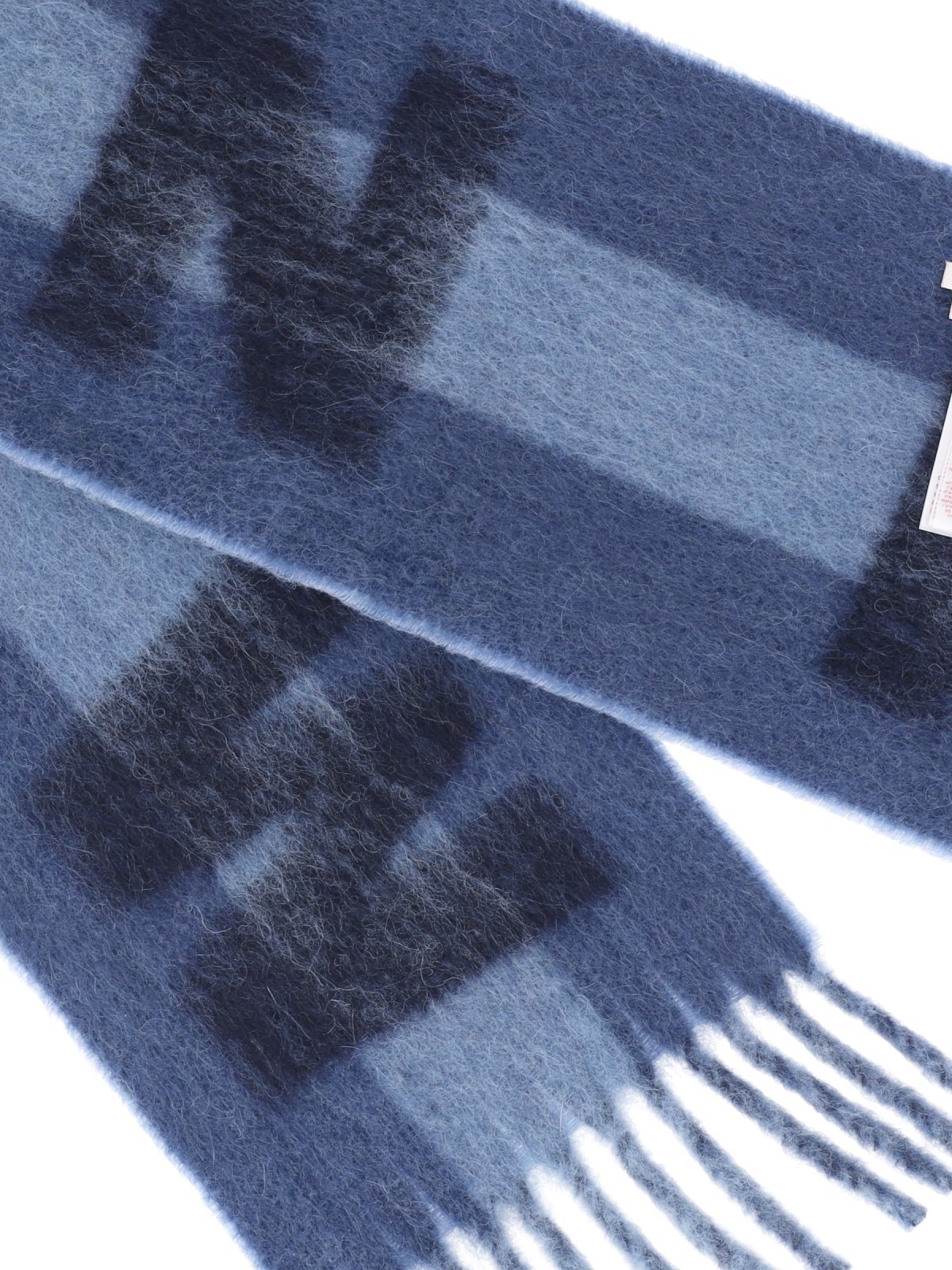 Marni Intarsia-logo Fringed Scarf In Blue