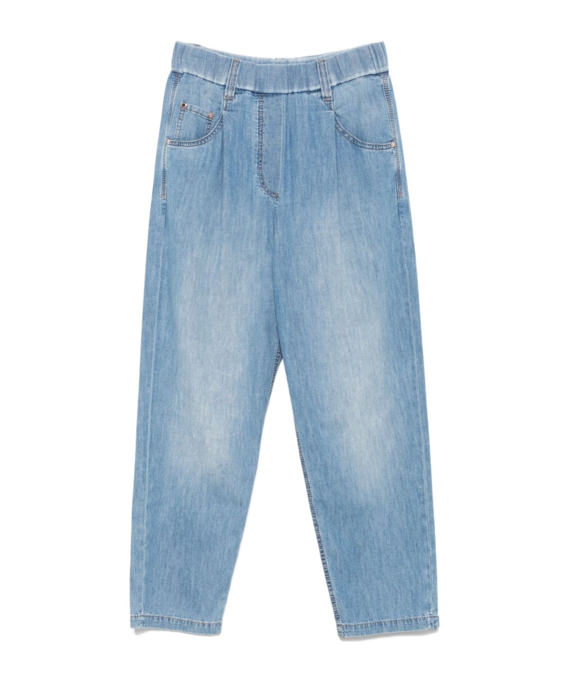 Brunello Cucinelli Elasticated Waistband Denim Trousers With Rivet Detailing In Blue