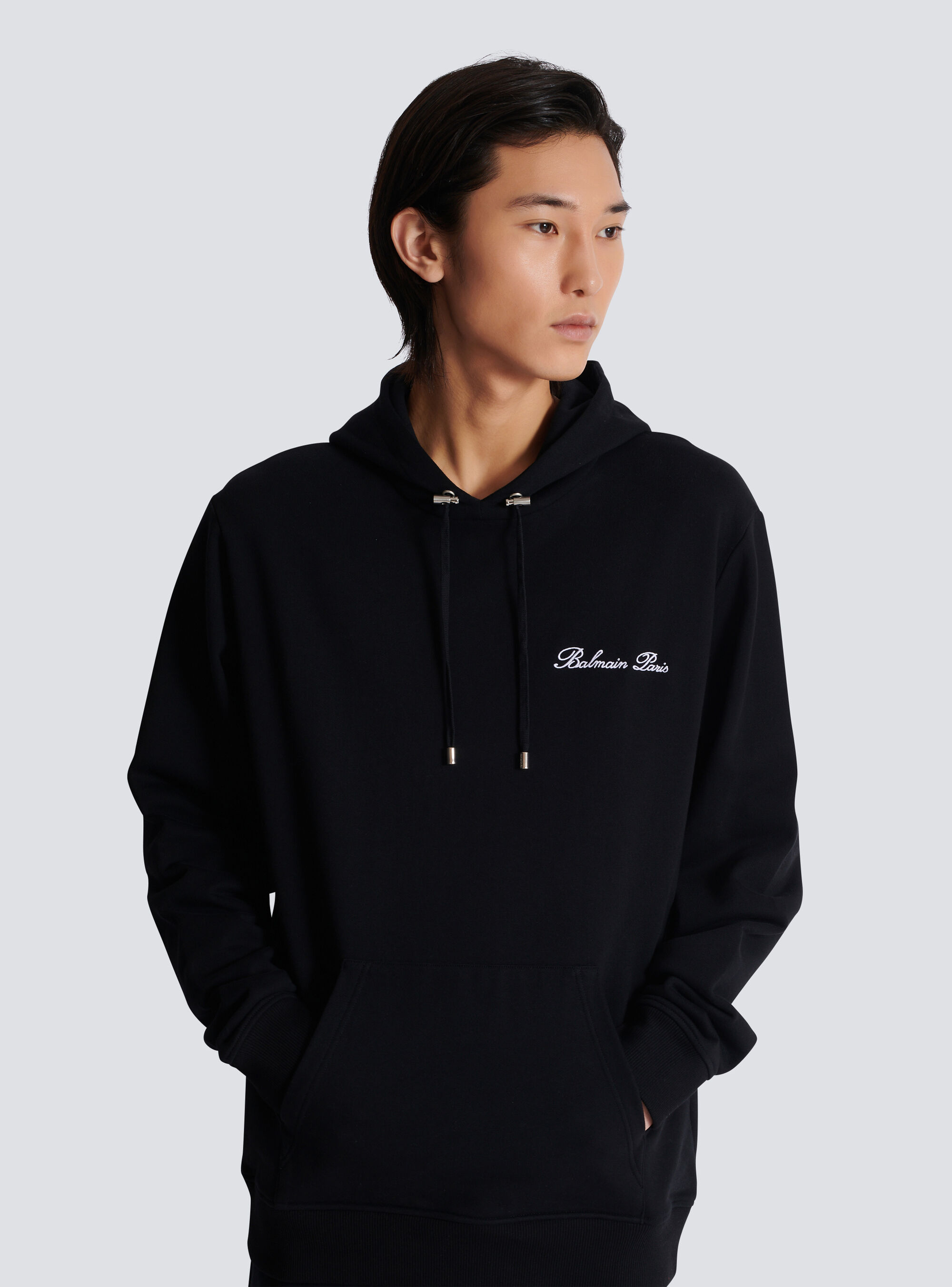 Balmain Signature Hooded Sweatshirt In Black