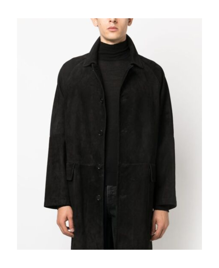 Salvatore Santoro Solid Color Suede Coat With Flap Pockets In Black