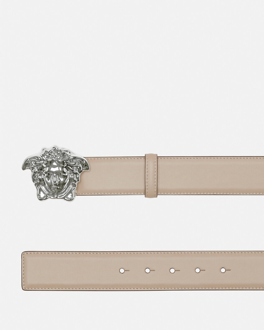 Versace Medusa Head Buckle Belt In Nude