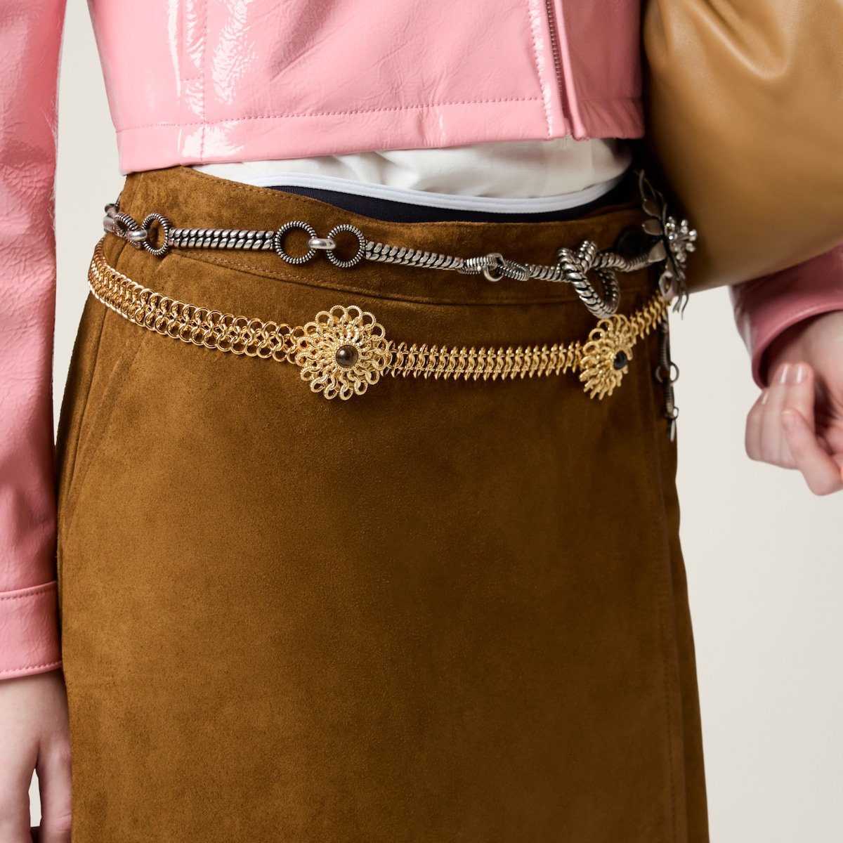Miu Miu Suede Wraparound Skirt In Brown