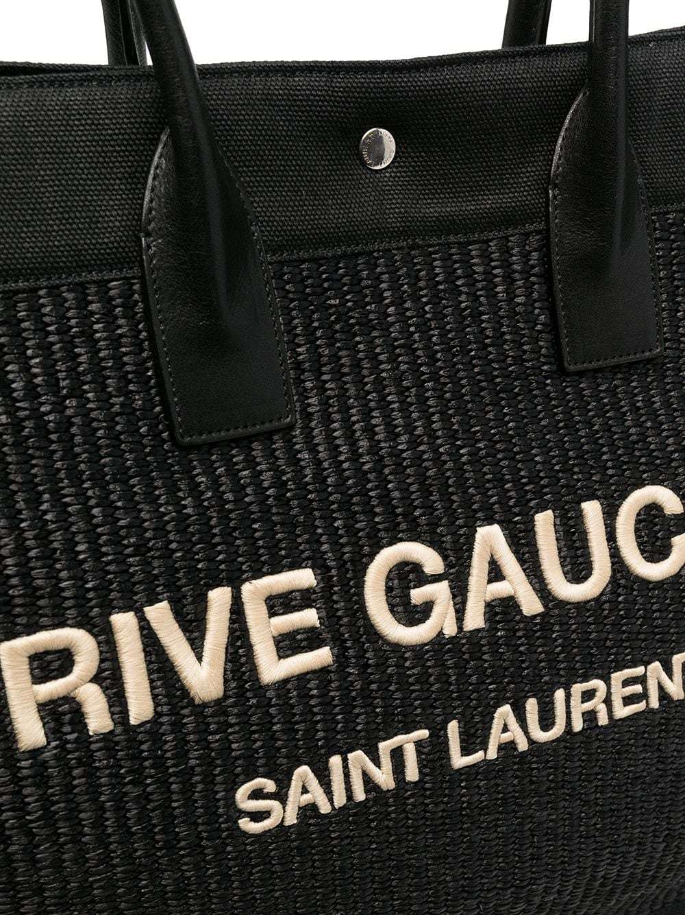 Saint Laurent Women's Rive Gauche Small Tote Bag In Raffia And Leather In Black