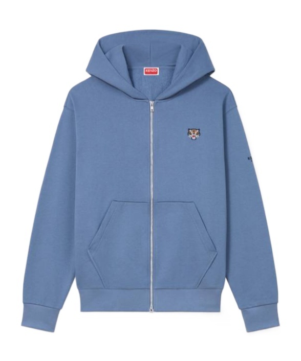 Kenzo Lucky Tiger Embroidery Zipper Hoodie In Blue