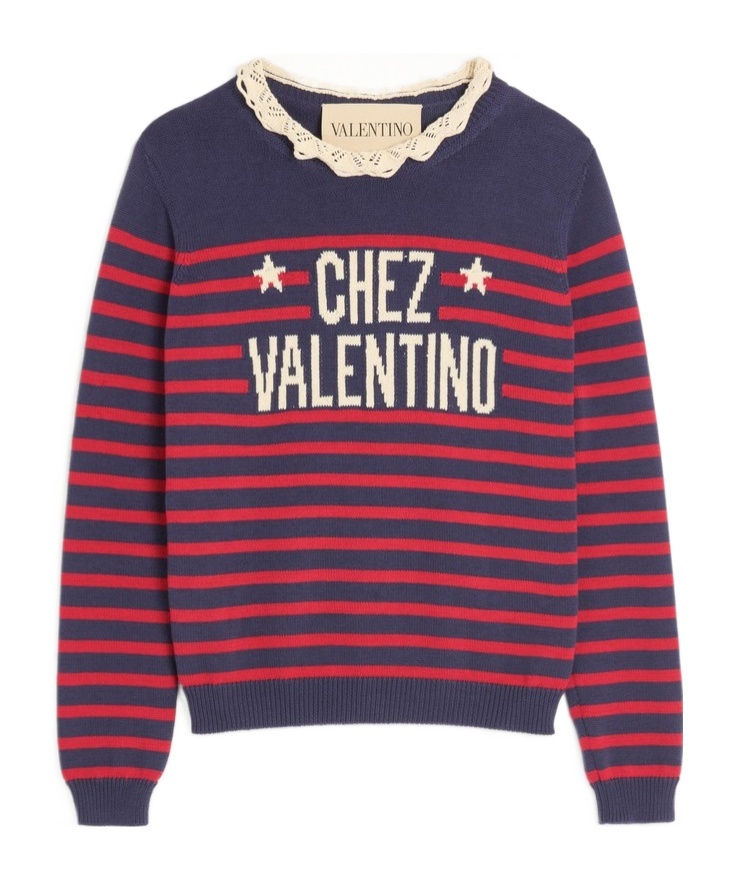 Valentino Knitwear Sweater Asymmetric Neck Design In Blue