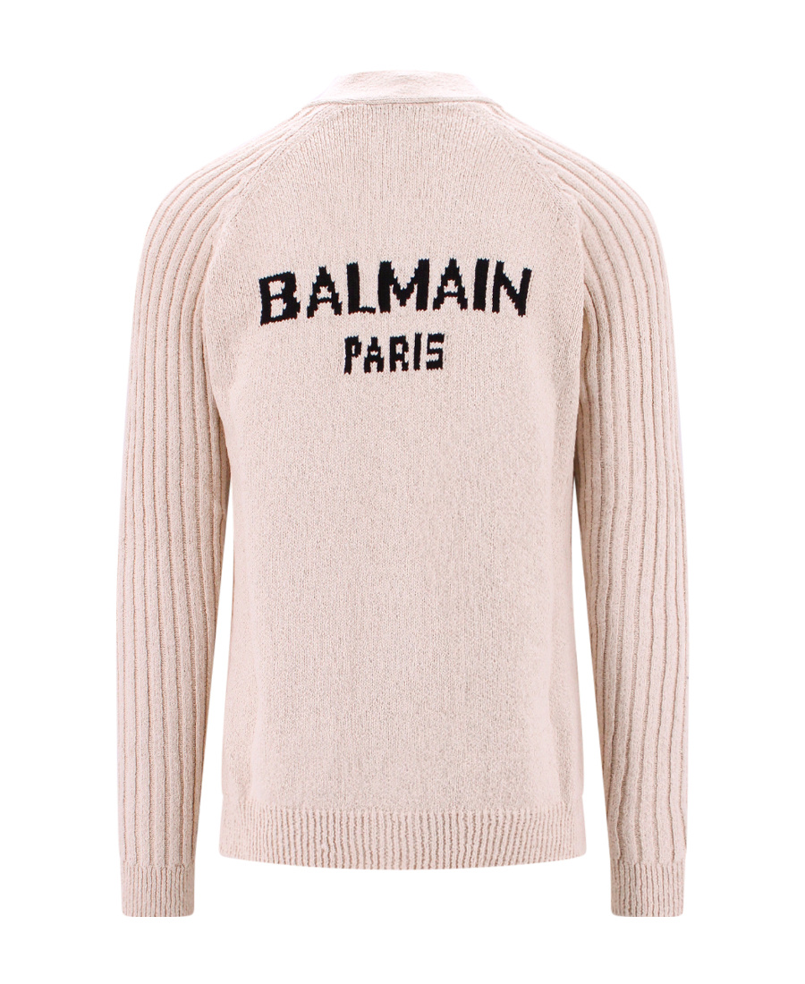 Shop Balmain Intarsia-logo Button-up Cardigan In Pink