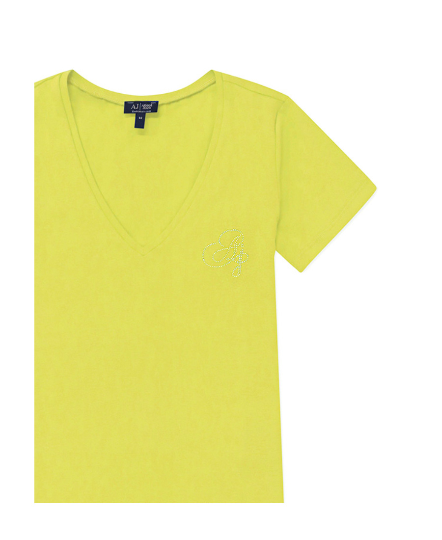 Armani Jeans V-collar Short-sleeved T-shirt In Yellow
