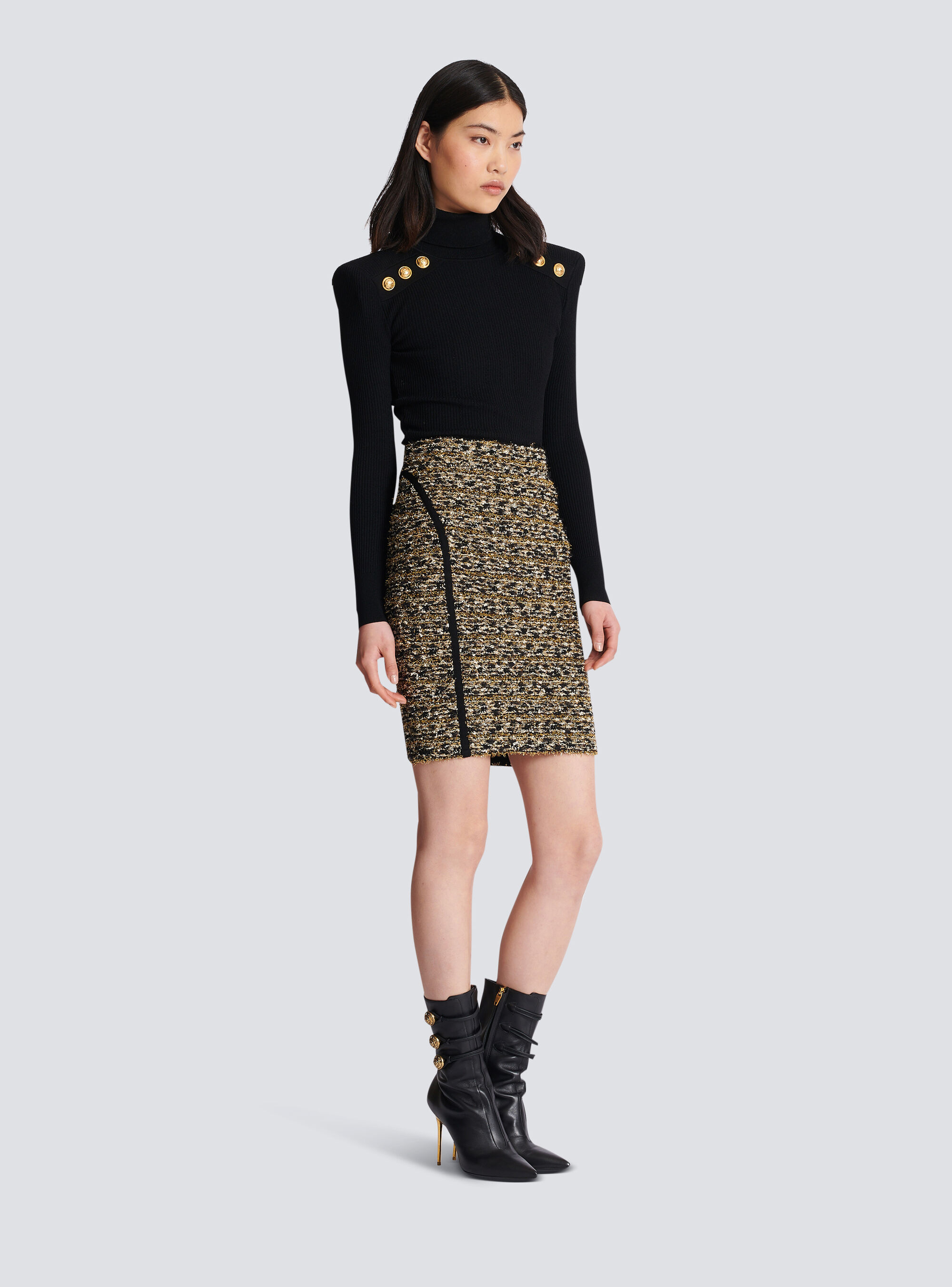 Balmain Metallic Striped Eyelash Tweed Skirt In Multicolor