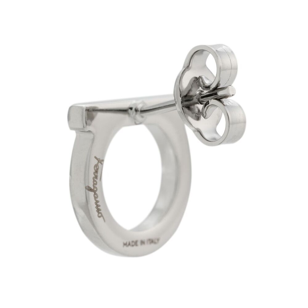 Ferragamo Gancini Stud Earrings With Glossy Gold Finish In White