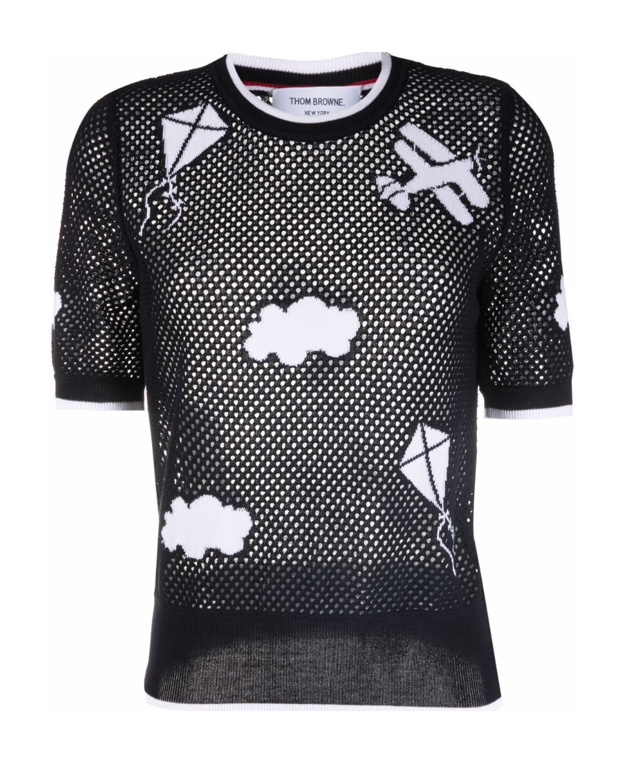Thom Browne Sky Icons Mesh T-shirt In Black