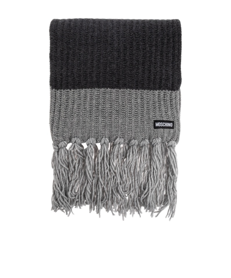 Moschino Ribbed-knit Fringed Scarf In Black