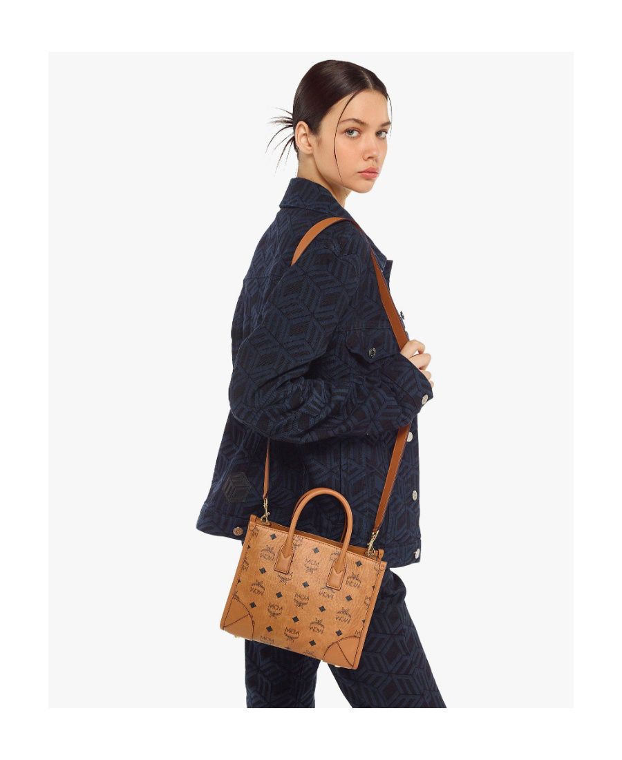 Mcm Structured Monogram Print Tote Bag In Brown