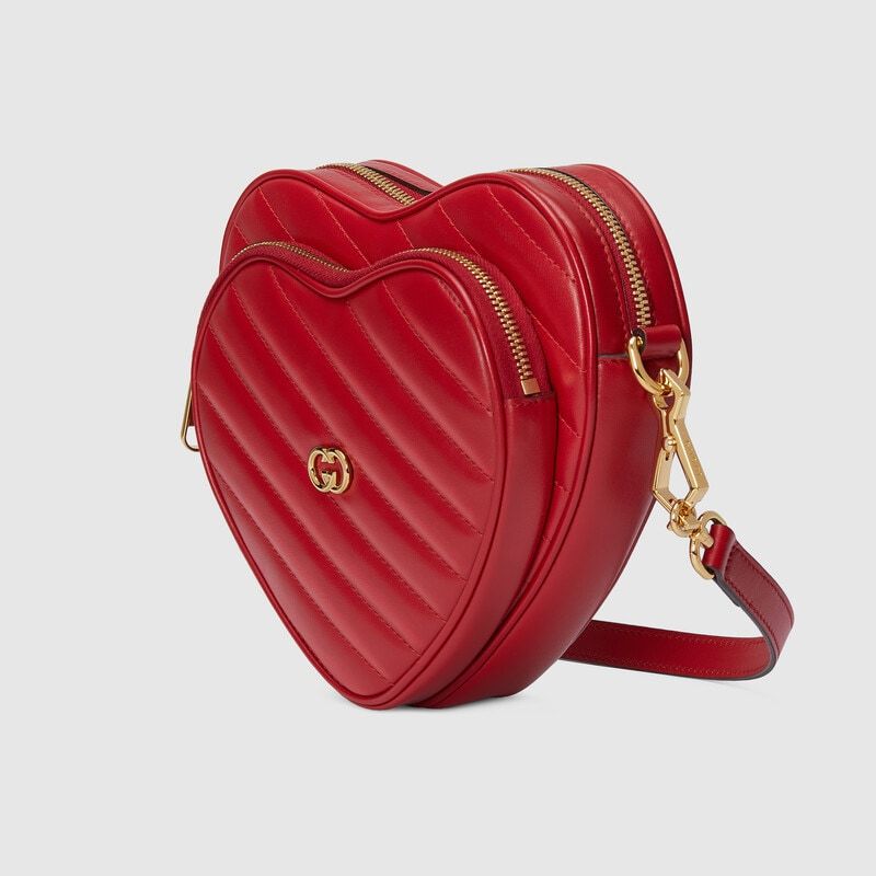 Gucci Red Interlocking G Mini Heart Shoulder Bag In Red