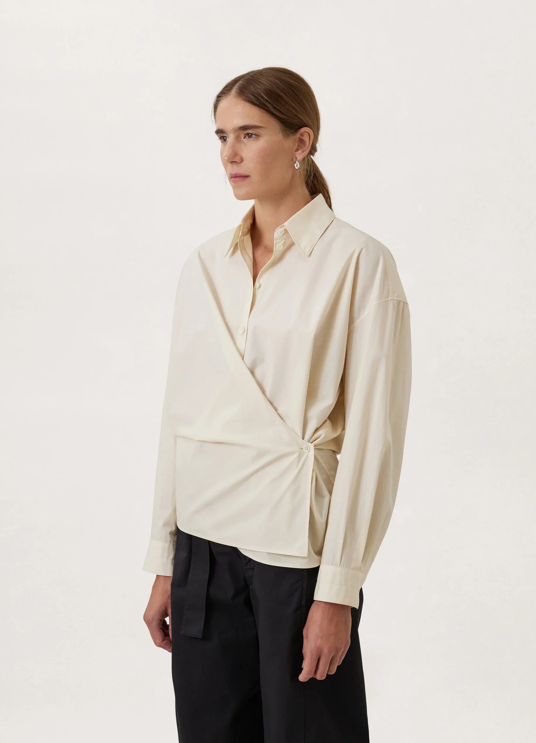 Lemaire Asymmetric Wrap-front Shirt In Nude