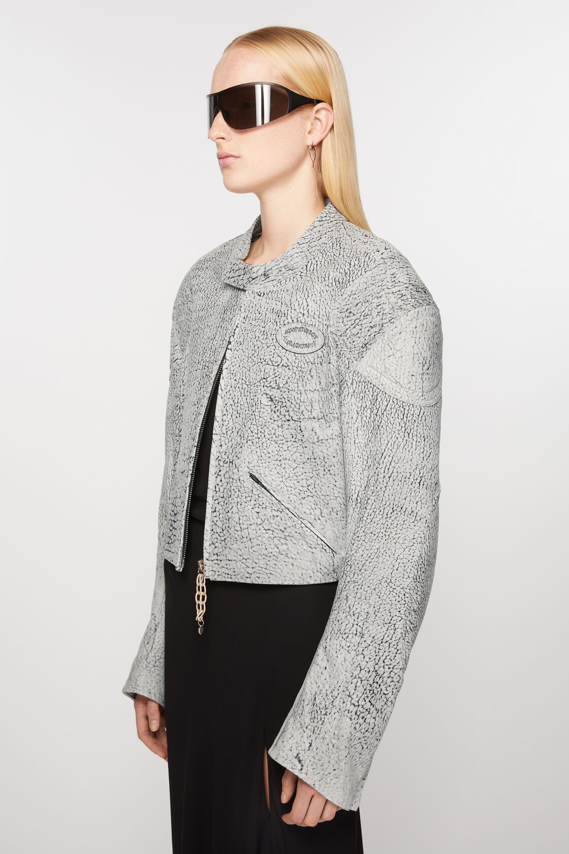 Acne Studios Cracked-print Leather Jacket In Gray