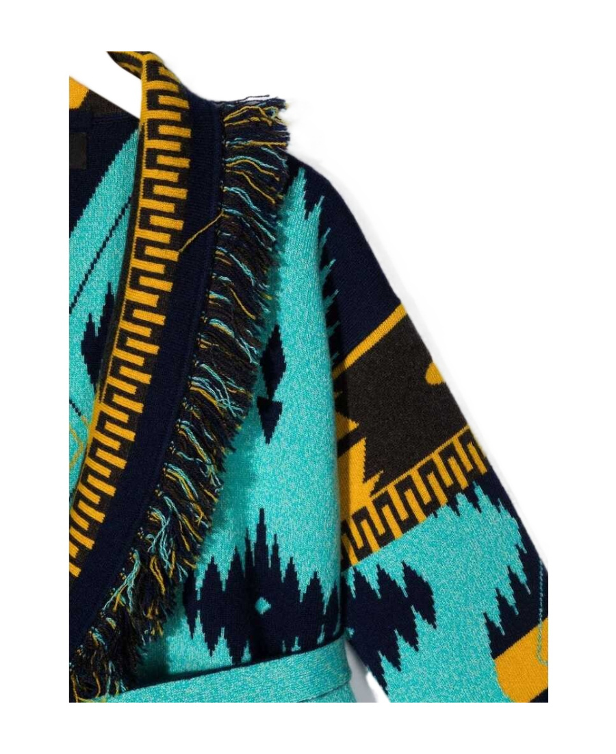 Shop Alanui Intarsia-knit Belted Cardigan In Black