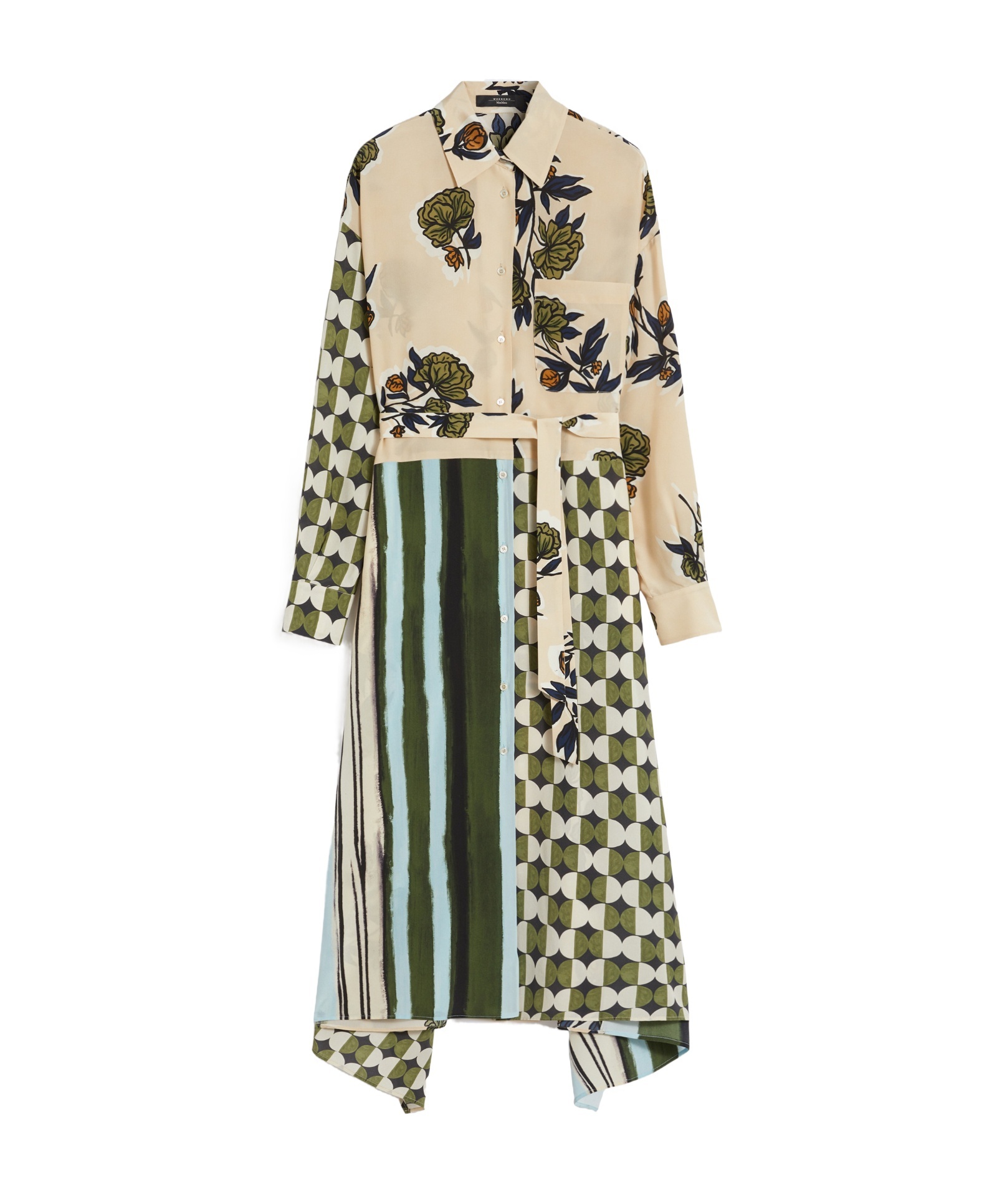 Weekend Max Mara Omens Beige Passo Printed Silk Midi Dress In Neutral