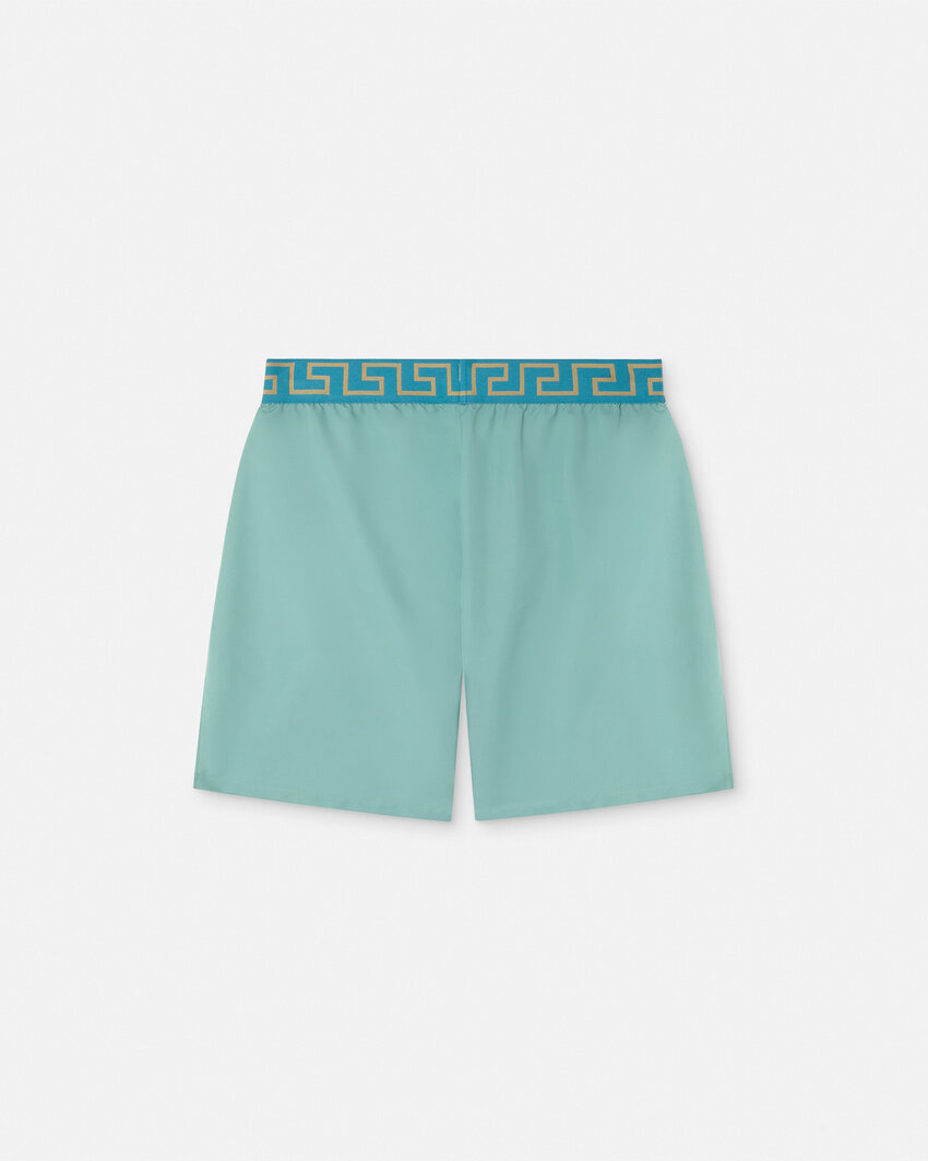 Versace Greca Border Beach Shorts In Green