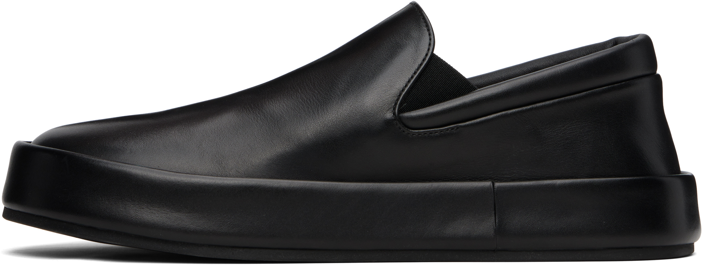 Marsèll Minimalist Black Calfskin Slip-on Slippers With Rubber Sole In Black