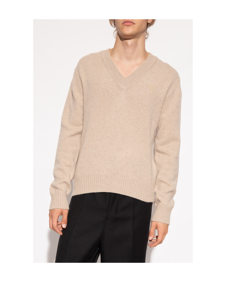 Ami Alexandre Mattiussi V-neck Knitted Jumper In Nude