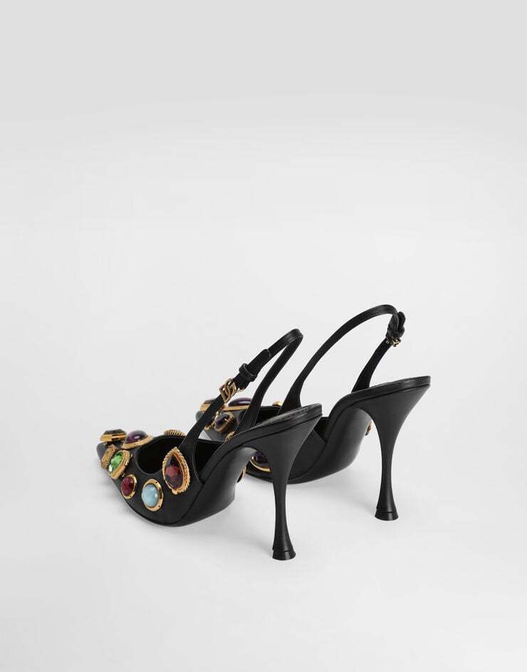 Dolce & Gabbana Semiprecious Stone Leather Slingback Pumps In Black