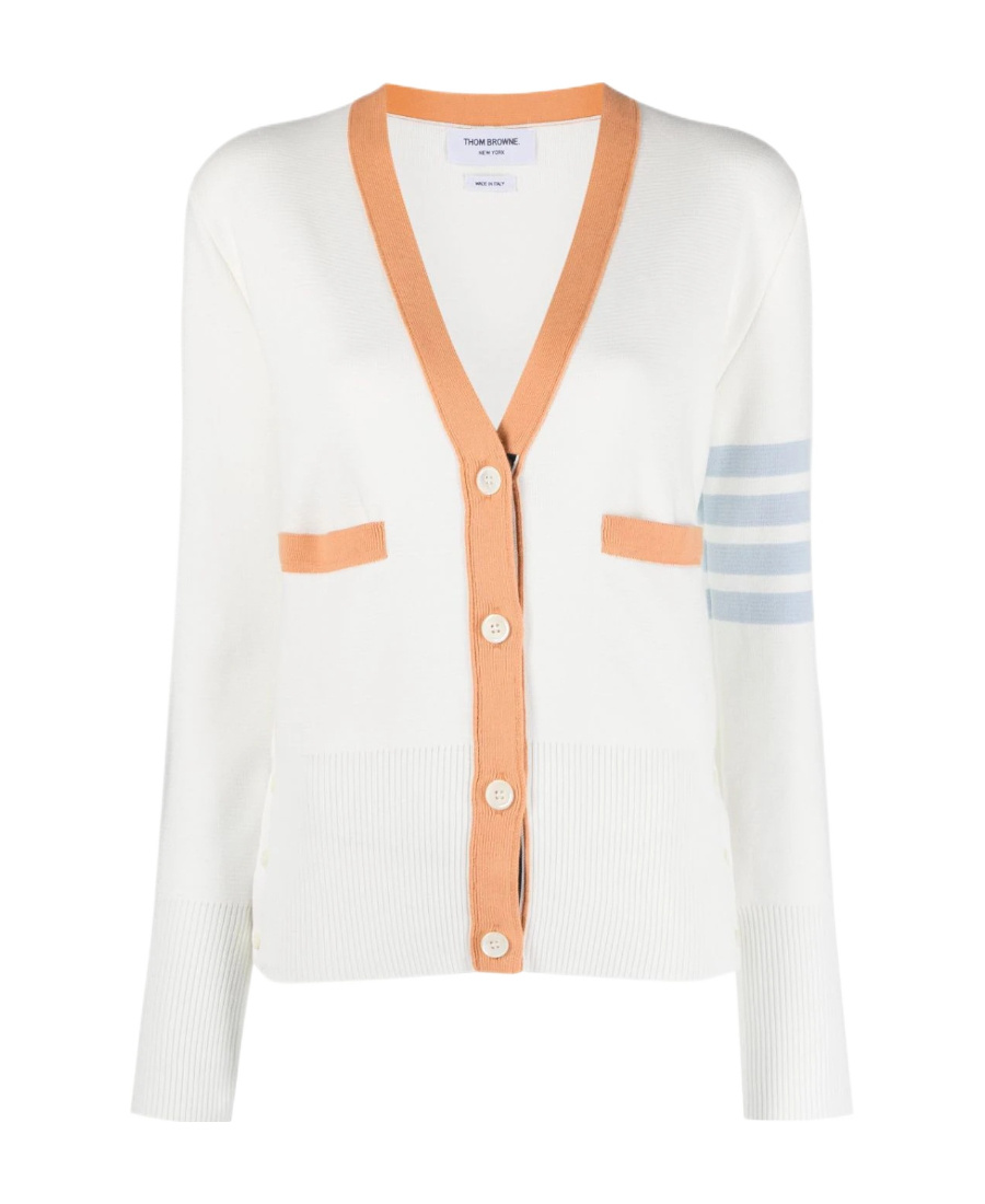 Thom Browne 4-bar-stripe Cotton Cardigan In White