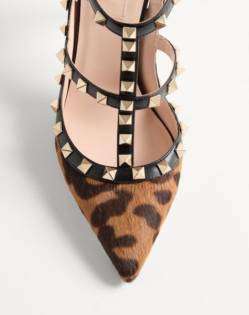 Valentino Garavani Rockstud Pumps With Straps In Pony-effect Calfskin 100mm Woman Animal Print 40.5 In Brown