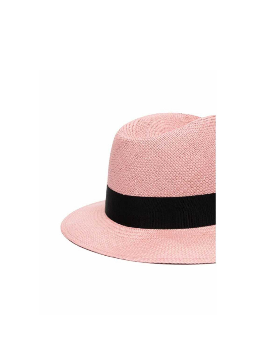 Saint Laurent Logo-patch Woven Fedora In Pink