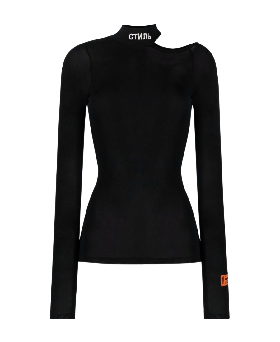 Heron Preston Cut-out Shoulder Long-sleeve T-shirt In Black