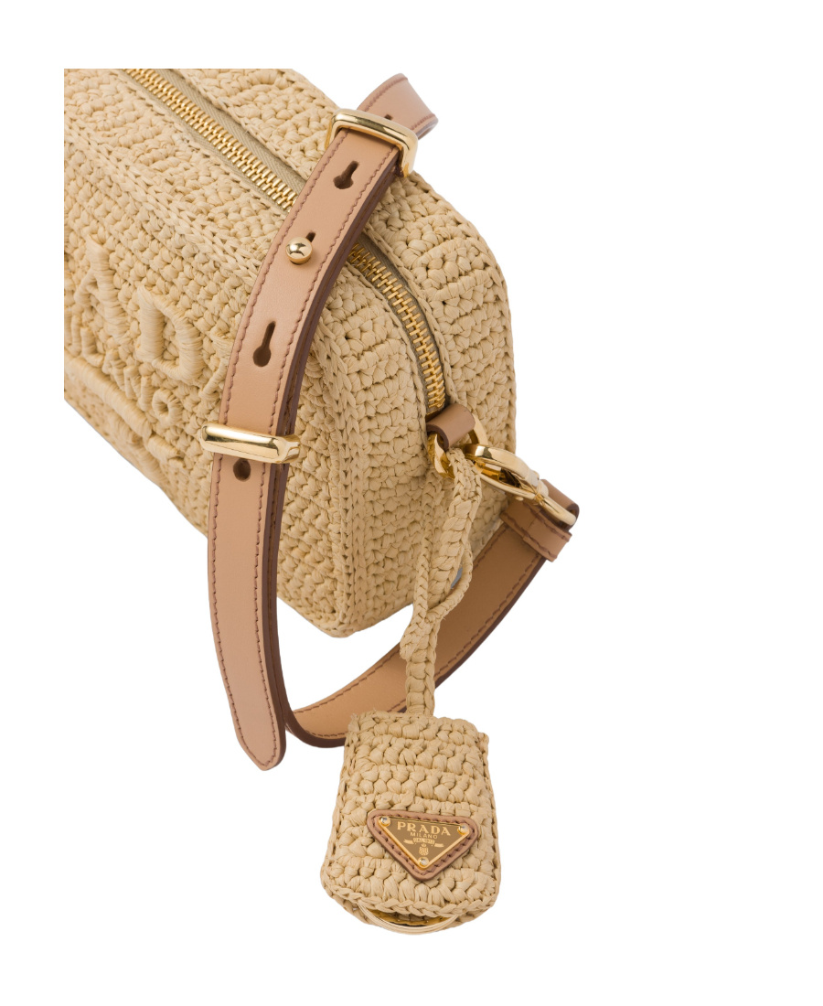 Prada Raffia Shoulder Bag In Nude