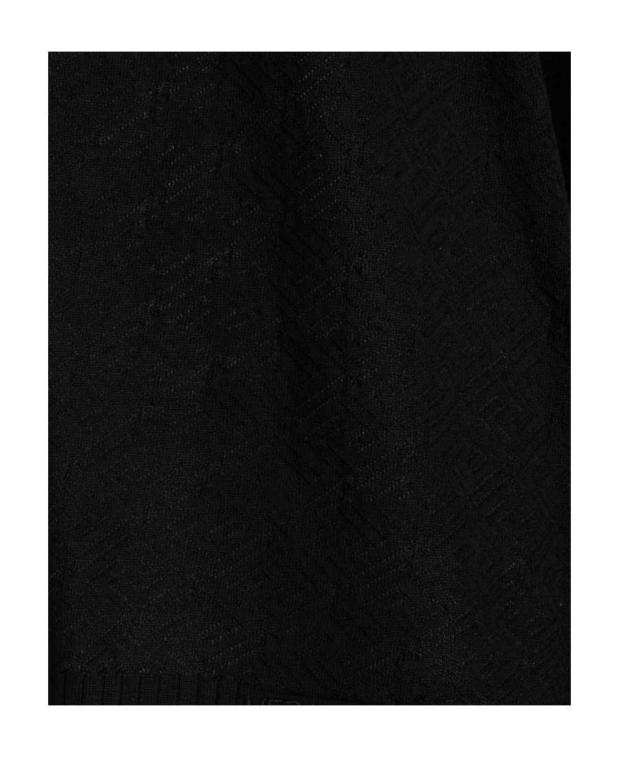 Versace Knitwear With Ribbed Cuffs And Textured Pattern In Black
