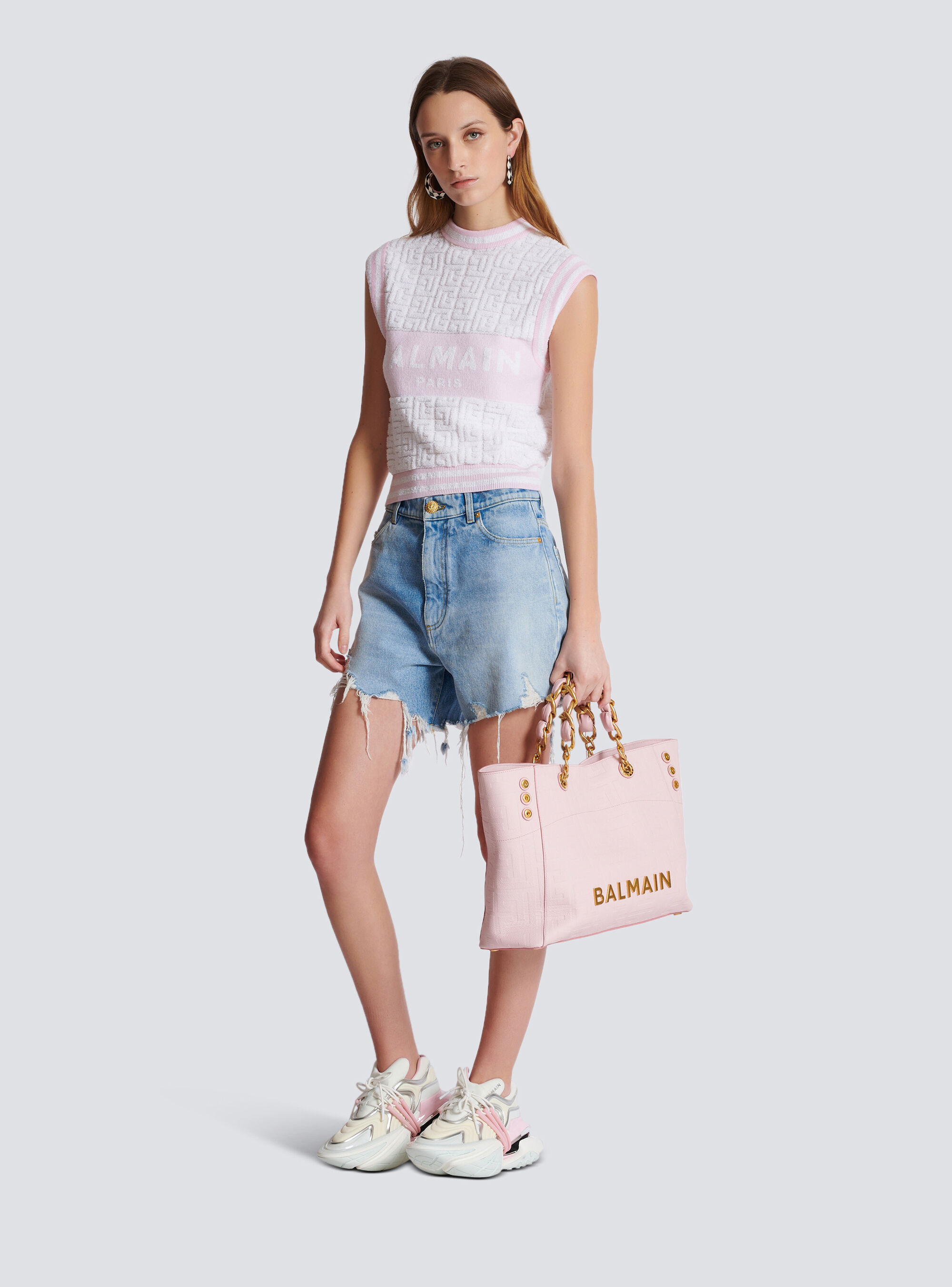 Balmain Monogram Wool And Cotton-blend Knitted Top In White