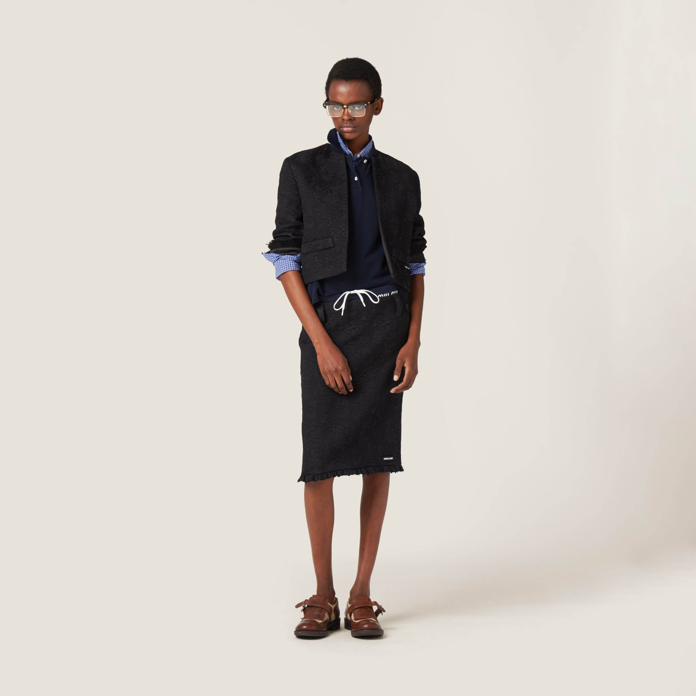 MIU MIU SINGLE-BREASTED MATELASSÉ EFFECT JACQUARD JACKET