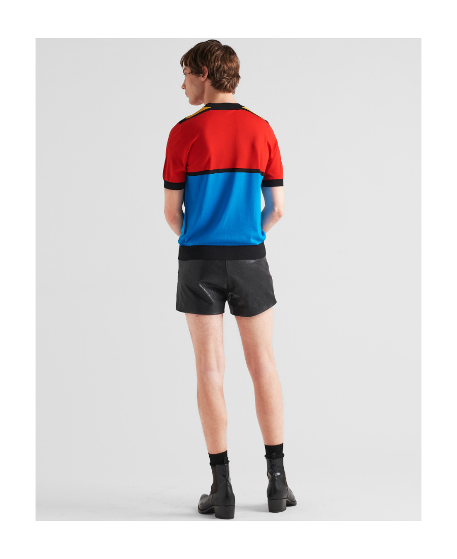 PRADA PRADA COLOUR-BLOCK CREWNECK KNITTED T-SHIRT