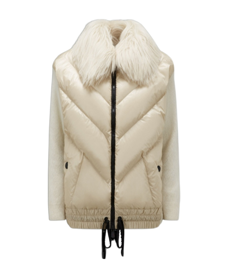 Moncler Panelled Knitted Down Jacket In White